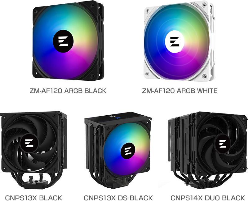 ZALMAN ZM-AF120 ARGBシリーズ、CNPS13X BLACK、CNPS13X DS BLACK、CNPS14X DUO BLACK 製品画像
